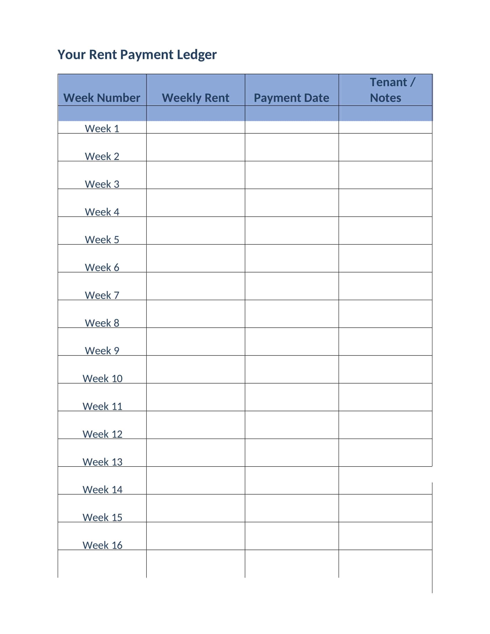 Weekend Rent Record Table 41+ Rental Ledger Templates (Free Rent Payment Printable)