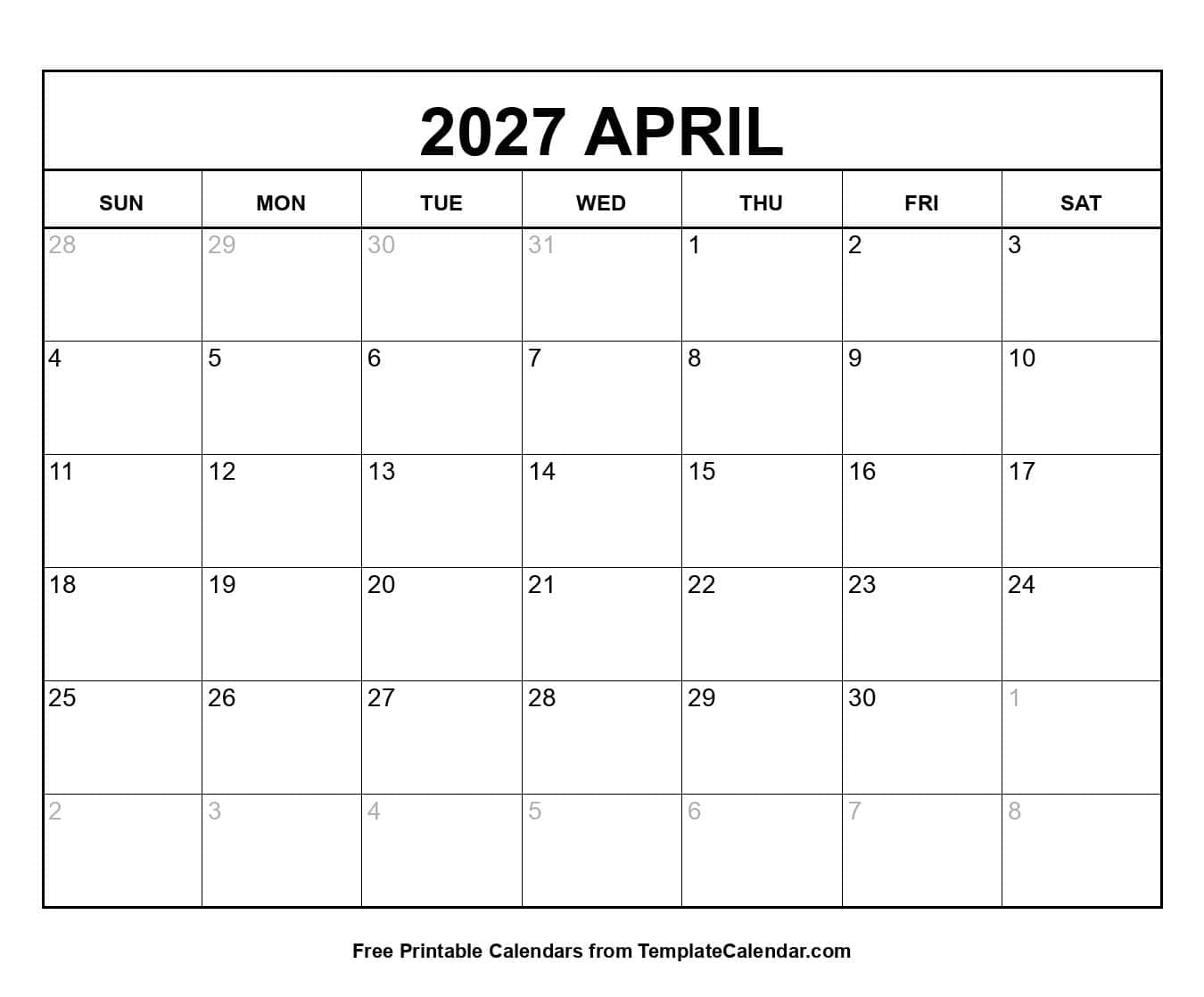 2027 April Calendar 2027 April Calendar