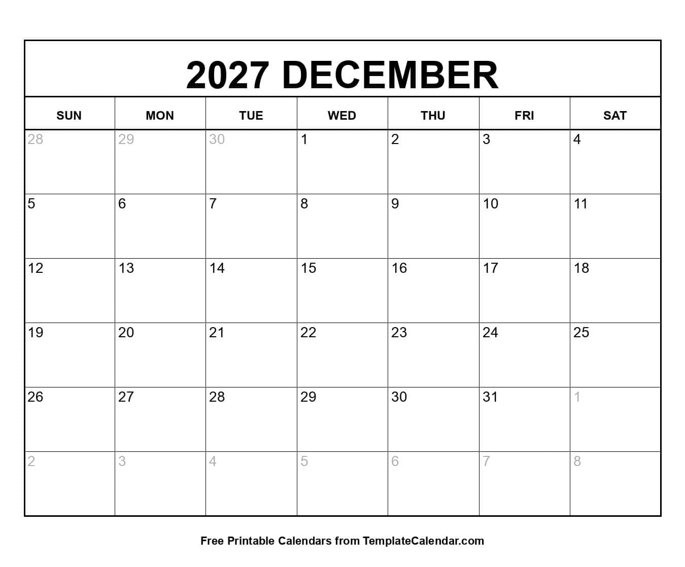 2027 December Calendar 2027 December Calendar