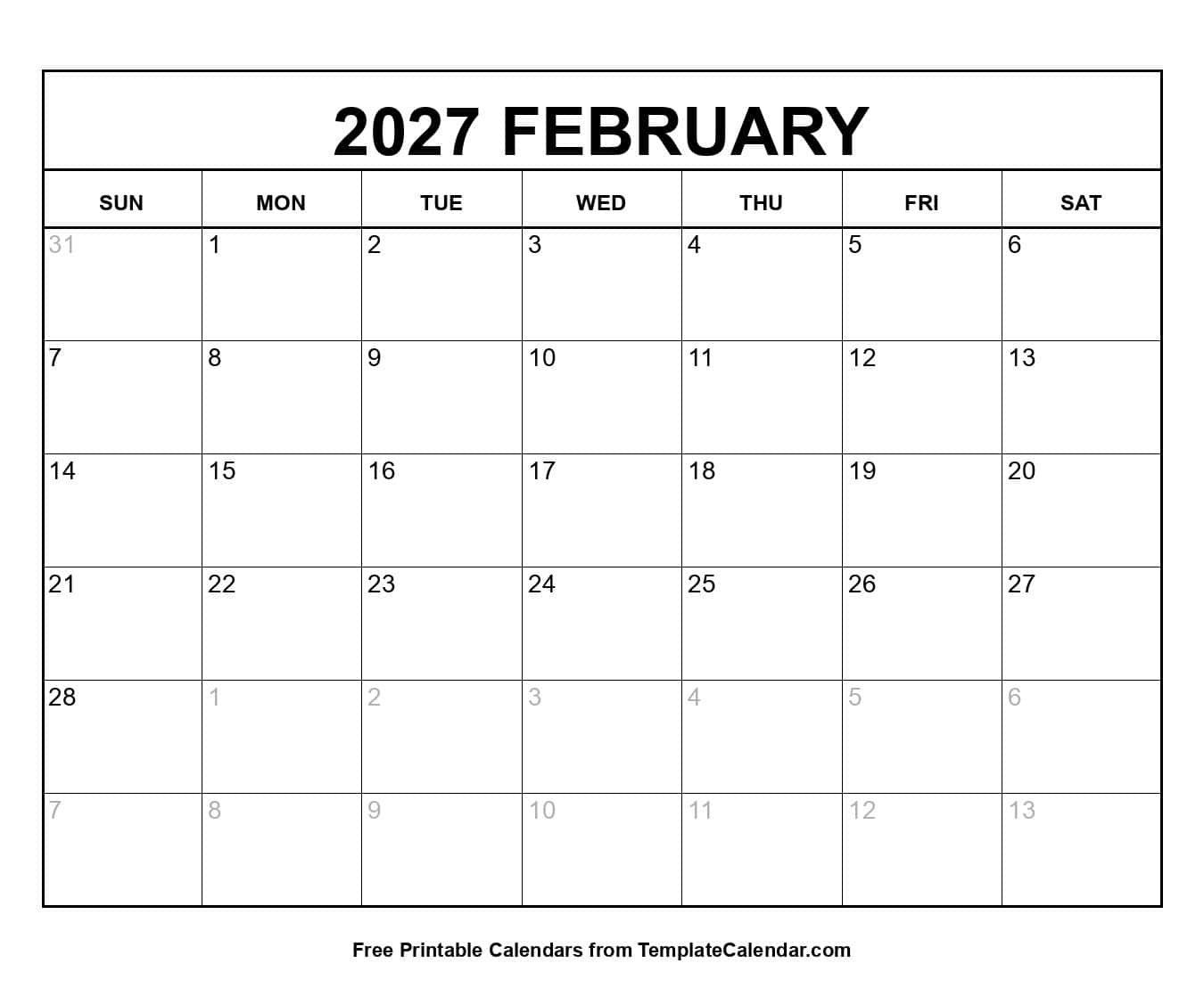 2027 February Calendar 2027 February Calendar