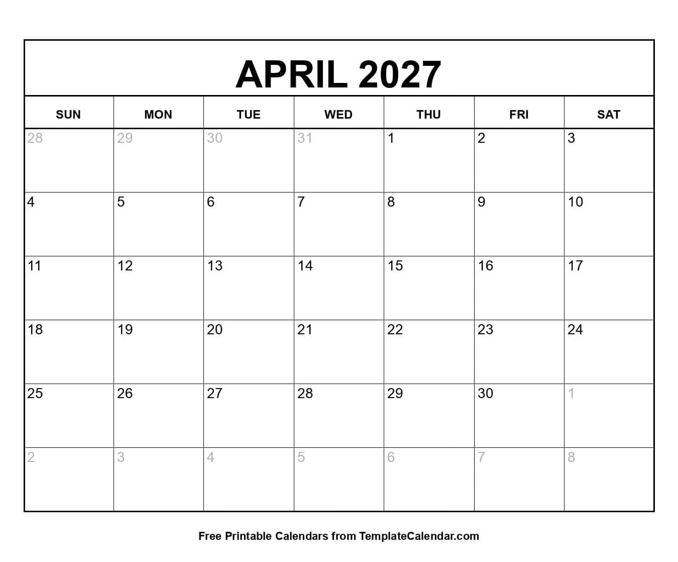 April 2027 Calendar April 2027 Calendar