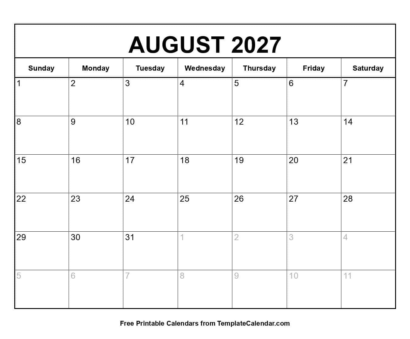 August 2027 Calendar with Holidays August 2027 Calendar with Holidays