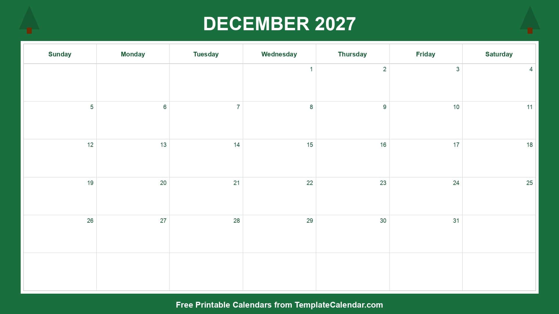 Christmas Themed December 2027 Calendar Christmas Themed December 2027 Calendar
