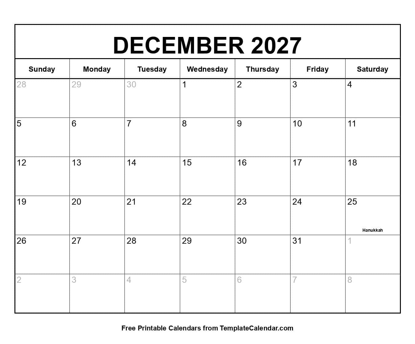 December 2027 Calendar with Holidays December 2027 Calendar with Holidays