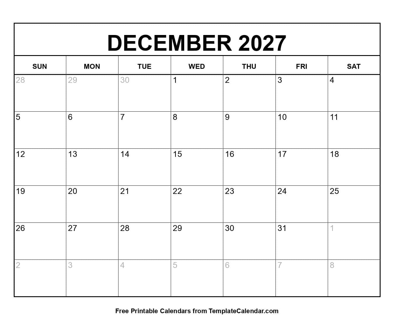 December 2027 Calendar December 2027 Calendar