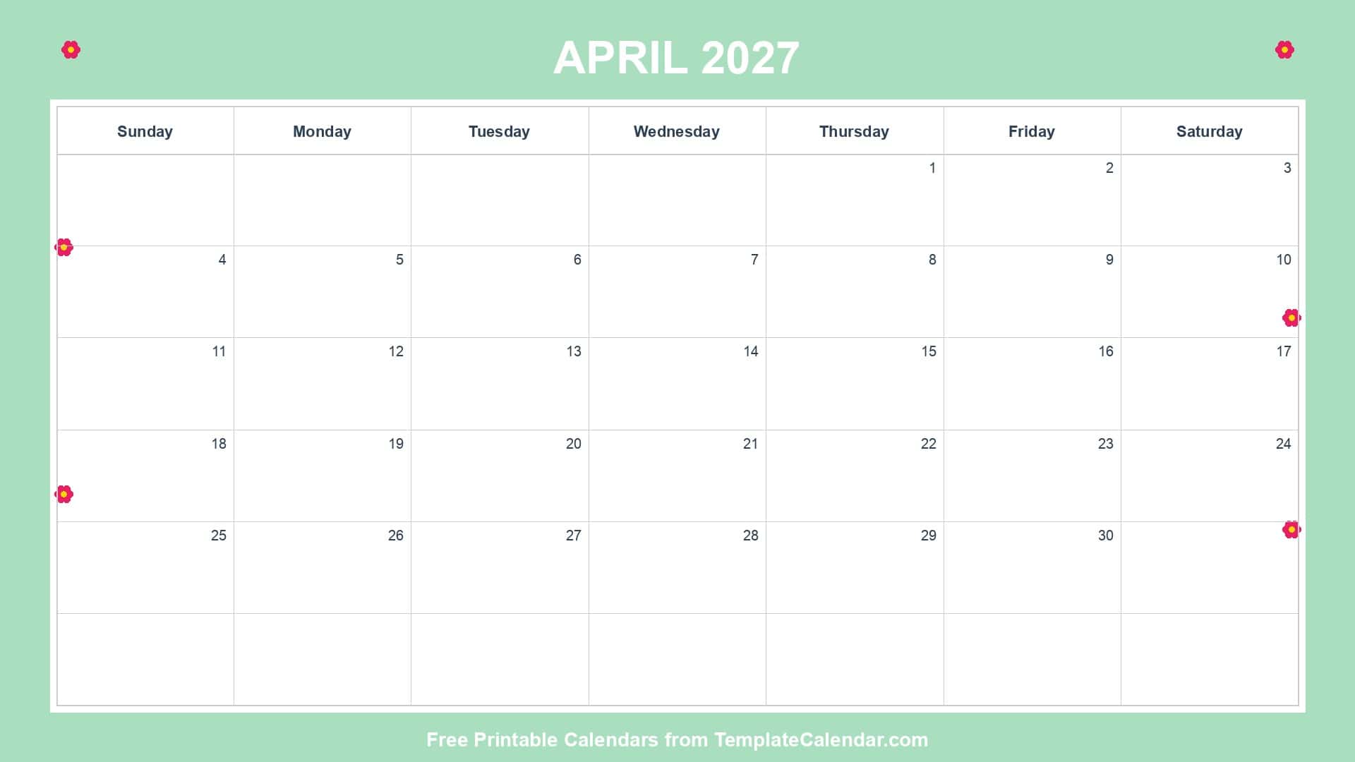 Floral April 2027 Calendar Floral April 2027 Calendar