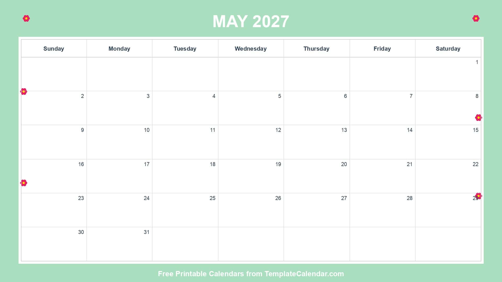 Floral May 2027 Calendar Floral May 2027 Calendar